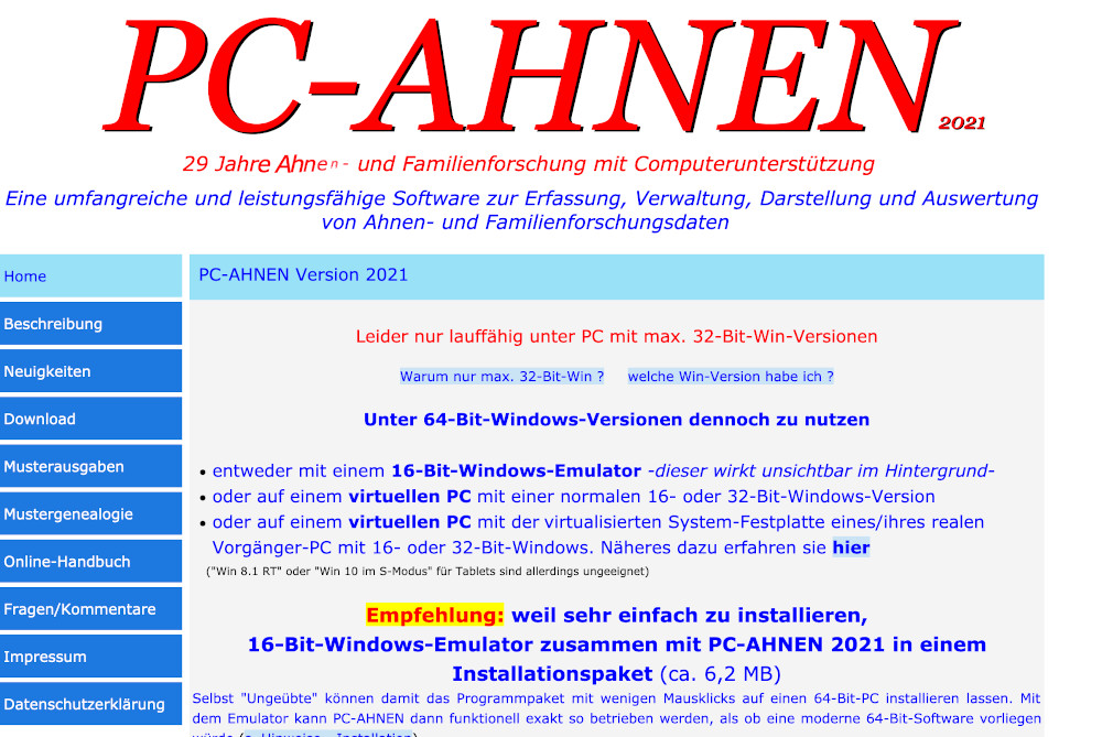 Ahnenforschung Software - PC-Ahnen